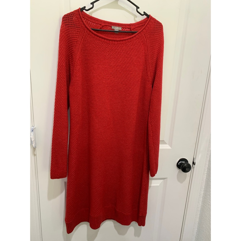 J. Jill Red Knit Long Sleeve Sweater Dress Crew Neck Raglan Medium